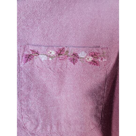 Blair Women's Button Front Shirt Dusty Rose Embroidered Collar Pocket Med - Picture 3 of 9